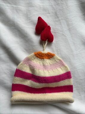 Melange Striped Knit Kids Hat in Cream, Pink, Fuchsia, Orange, Red